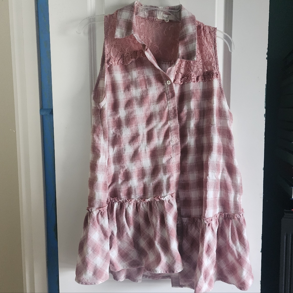 Easel Pink and White Plaid Sleeveless Top - Picture 1 of 8